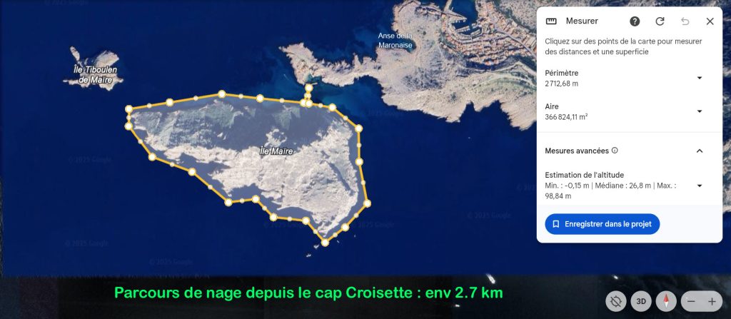 Parcours de nage tour de l'île Maïre